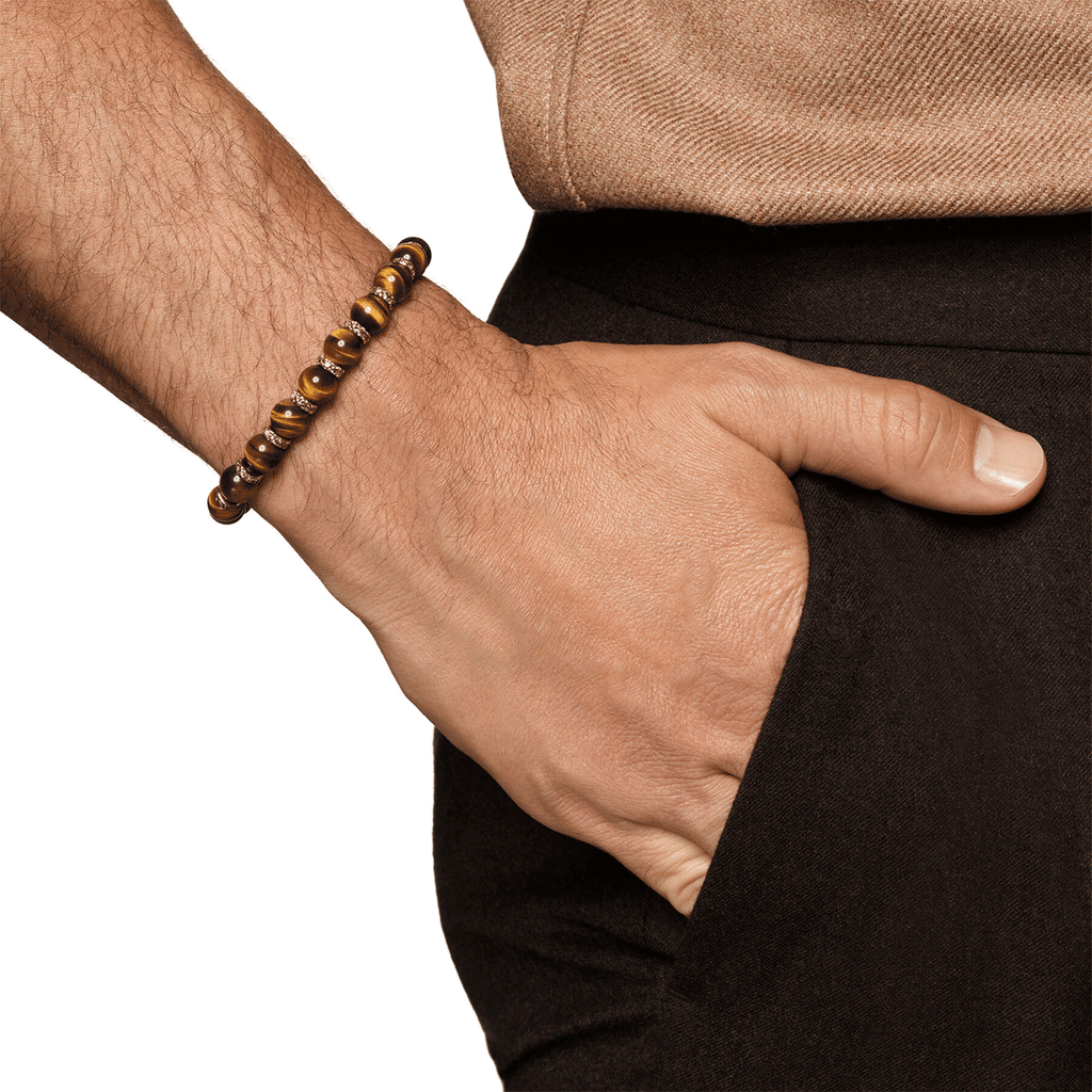 David Yurman Spiritual Beads Bracelet 18K Rose Gold with Tiger's Eye and Cognac Diamonds, 8mm