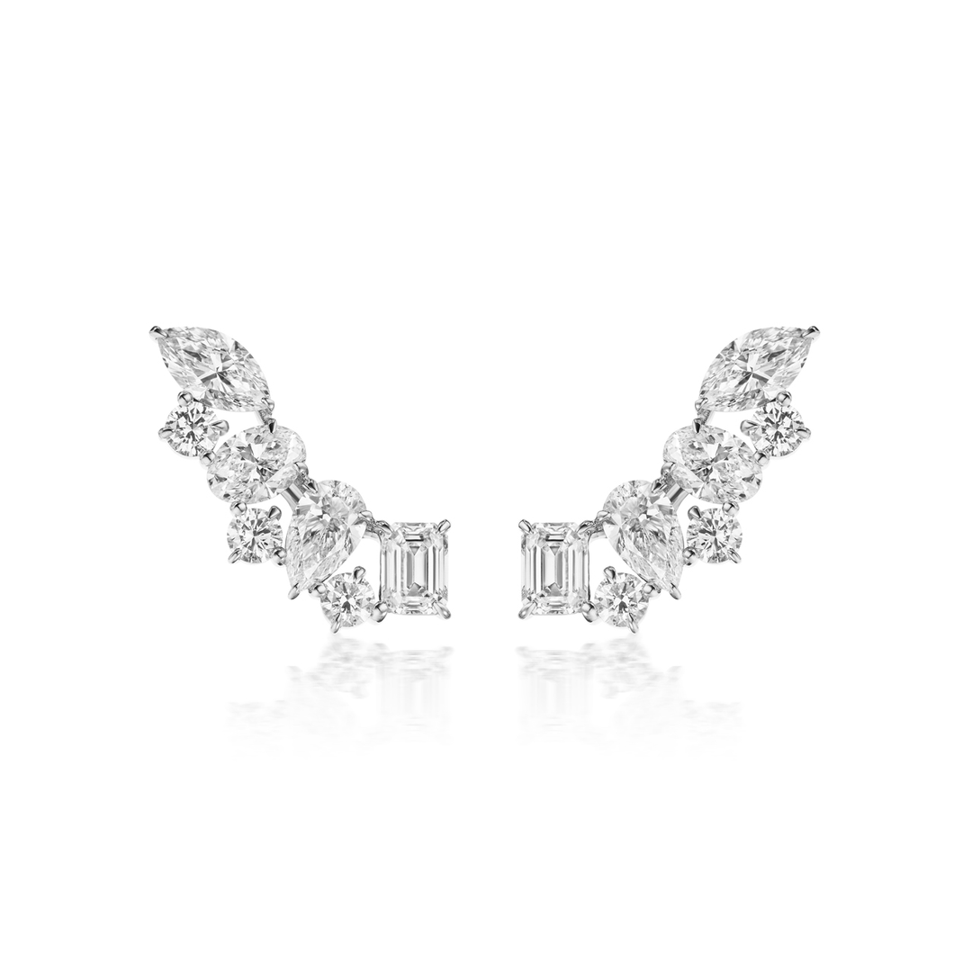 18k White Gold and Mixed Shape Diamond Ear Climbers