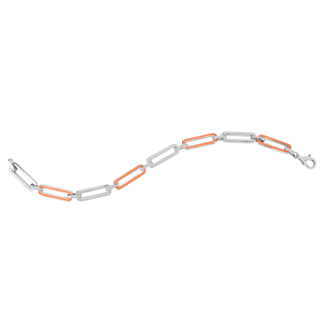 Sterling Silver and Orange Enamel Paperclip Bracelet