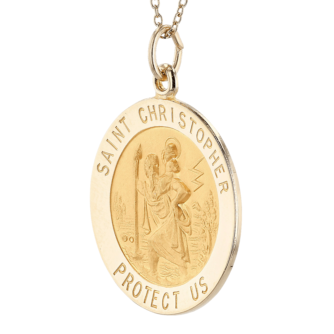 14k Yellow Gold St. Christopher 20mm Pendant with Chain