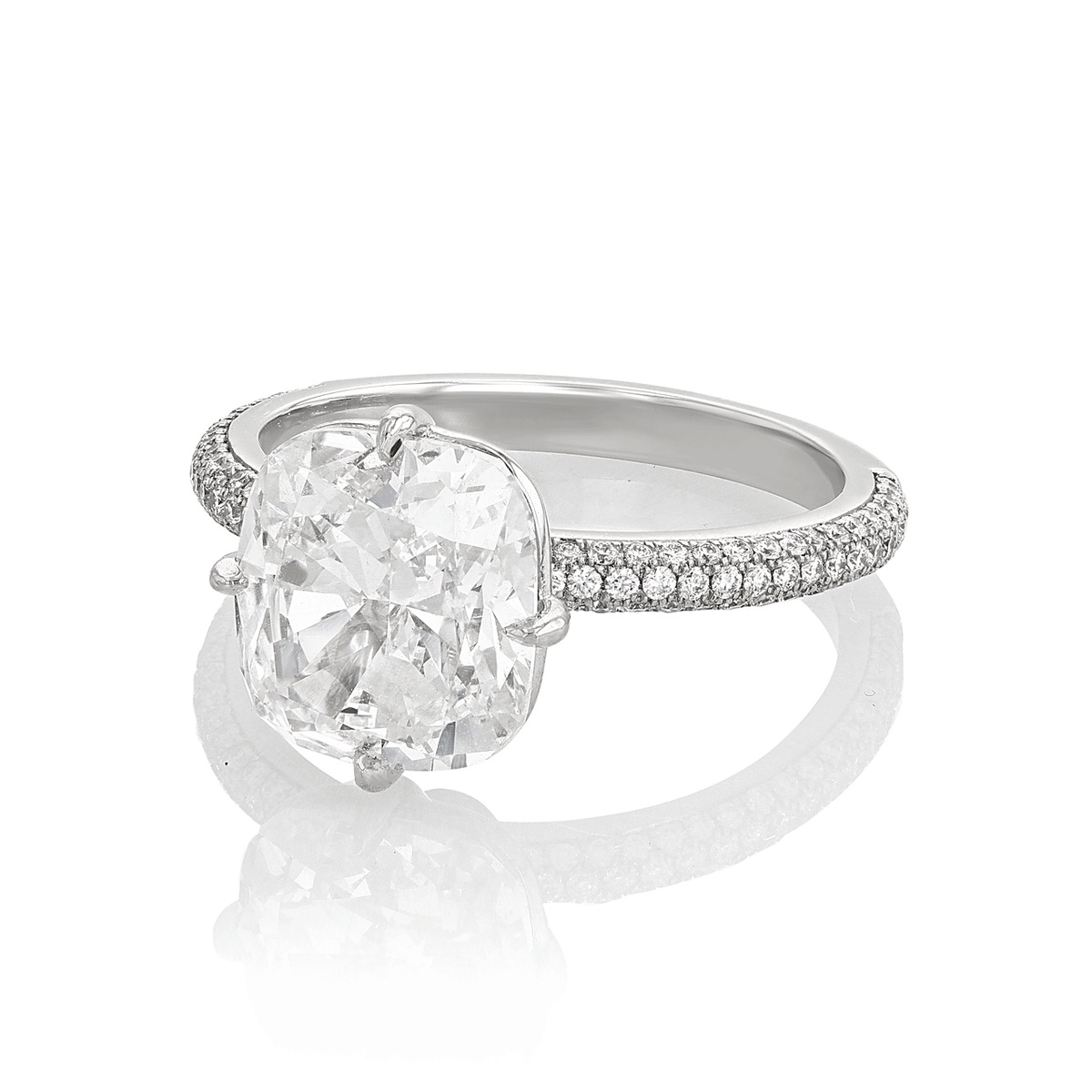 Hamilton Caroline Collection Platinum and Cushion Cut Diamond 4.03 Total Weight Engagement Ring