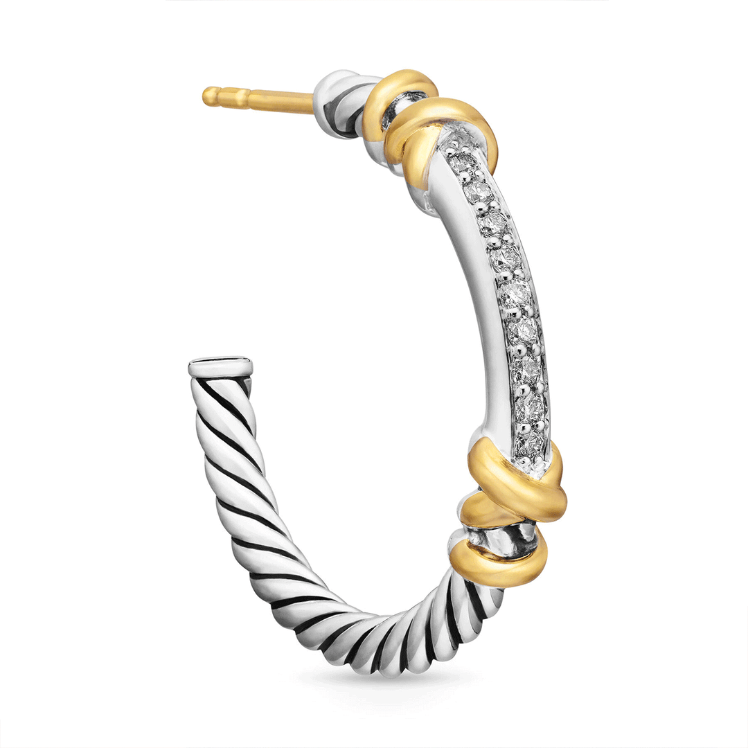 David Yurman Petite Helena Wrap Hoop Earrings Sterling Silver with 18K Yellow Gold and Diamonds, 1in