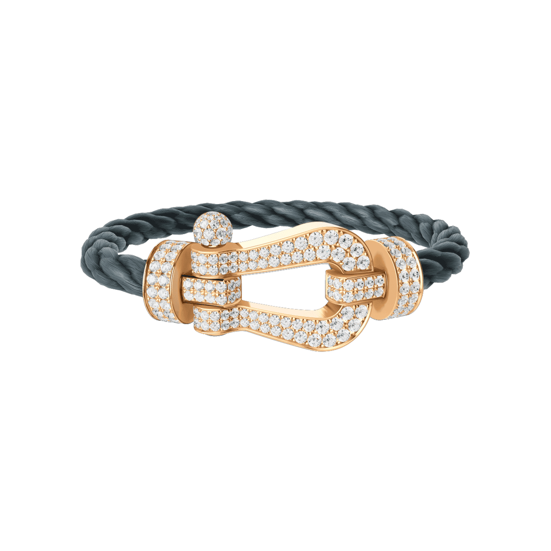 FRED Force 10 Storm Grey Cable with 18k Yellow Gold Extra LG Full Pave Diamond Buckle, Exclusively at Hamilton Jewelers