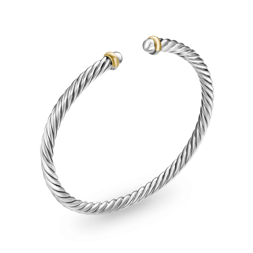 David Yurman Cable Flex Bracelet Sterling Silver with 14k Yellow Gold, 4mm