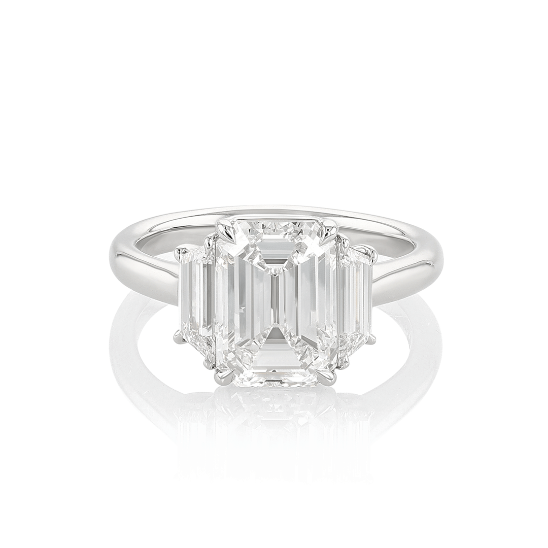 Platinum and 3.01 Total Weight Emerald Cut Diamond Three Stone Ring