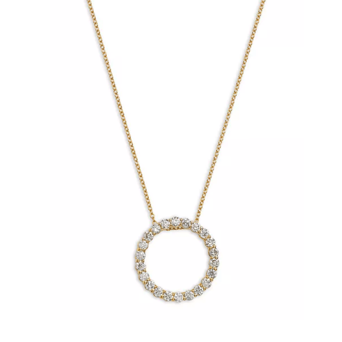 14k Yellow Gold and .97 Total Weight Diamond 19mm Circle Pendant
