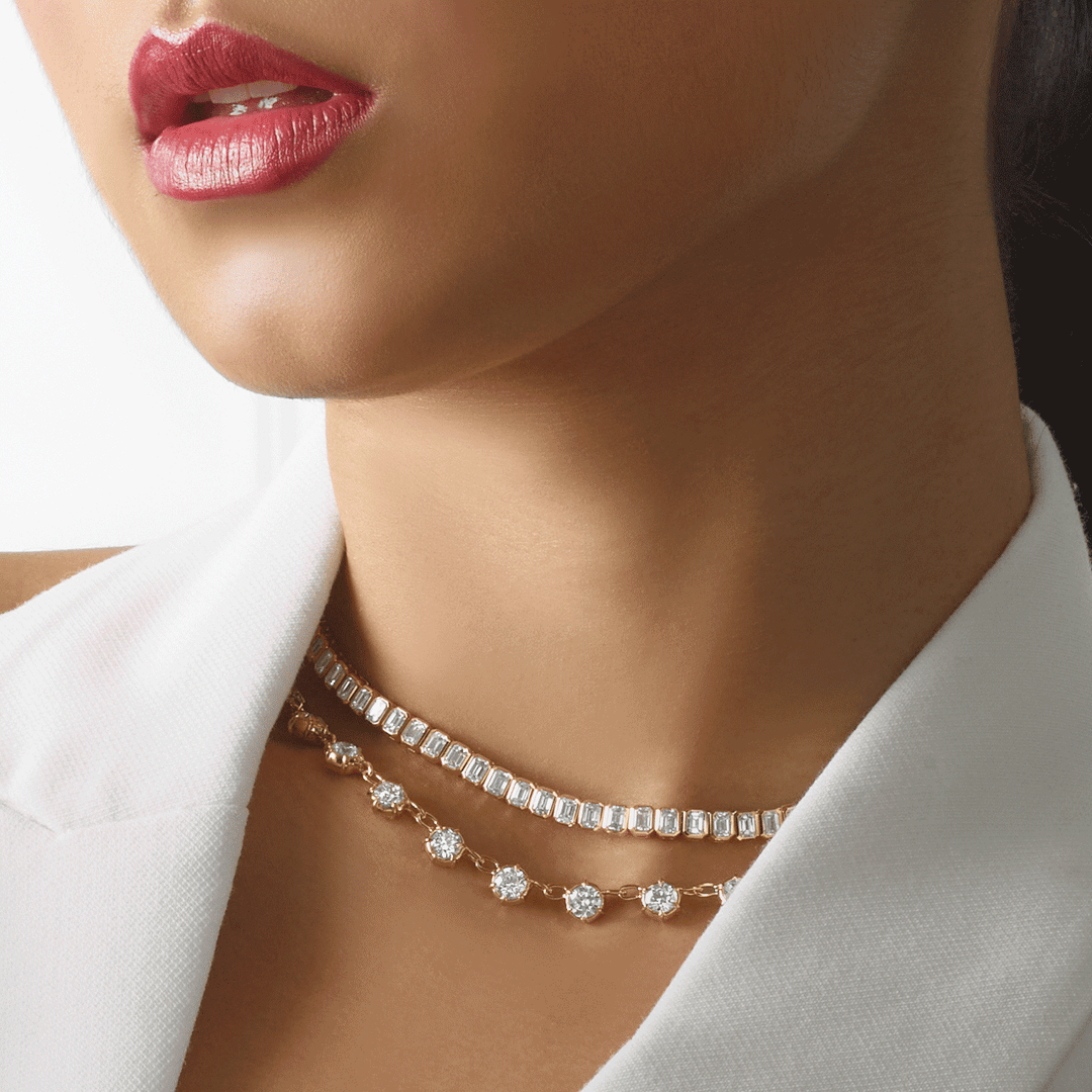 18k Yellow Gold an 20.18 Total Weight Diamond Bezel Necklace