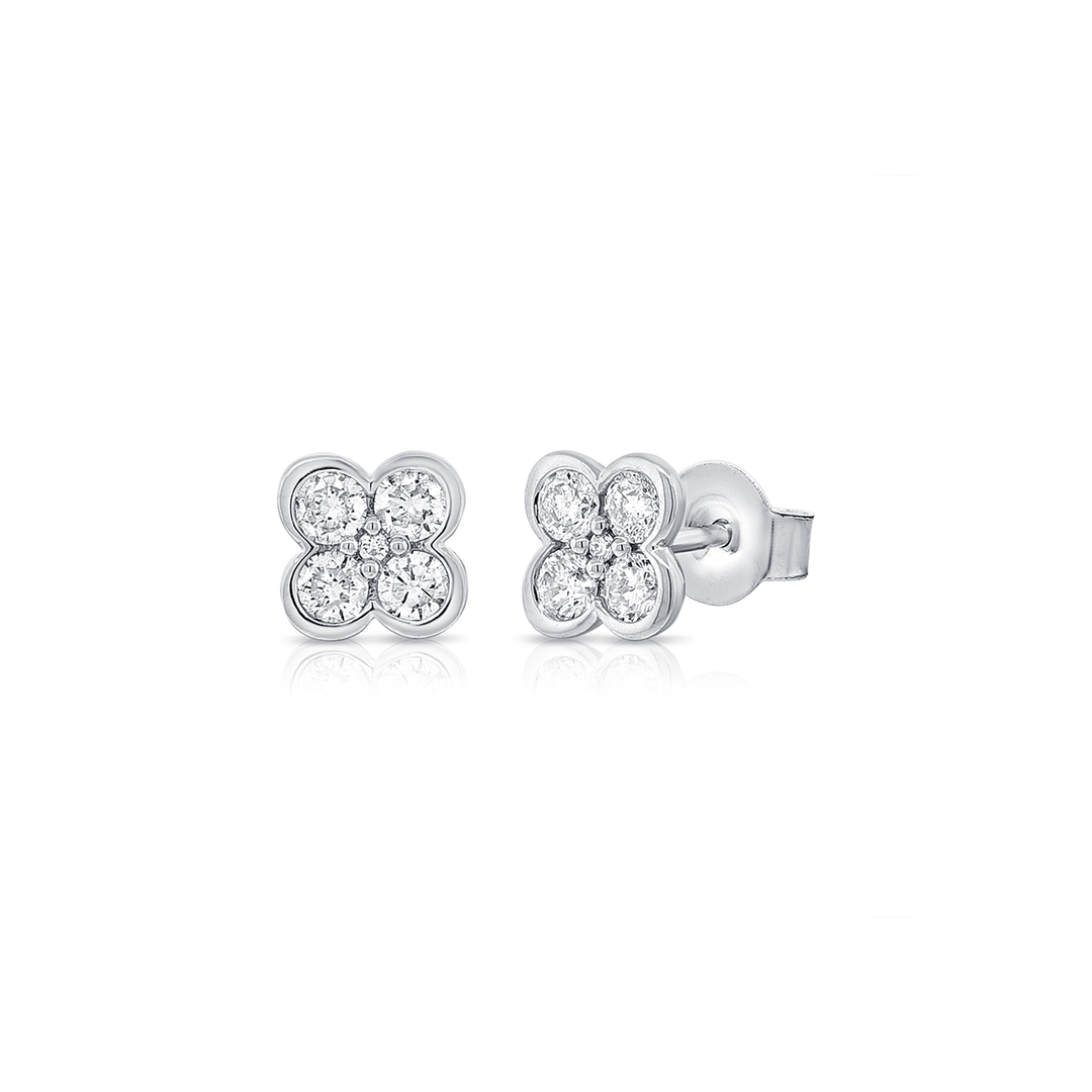 14k White Gold and 0.67 Total Weight Diamond Clover Studs