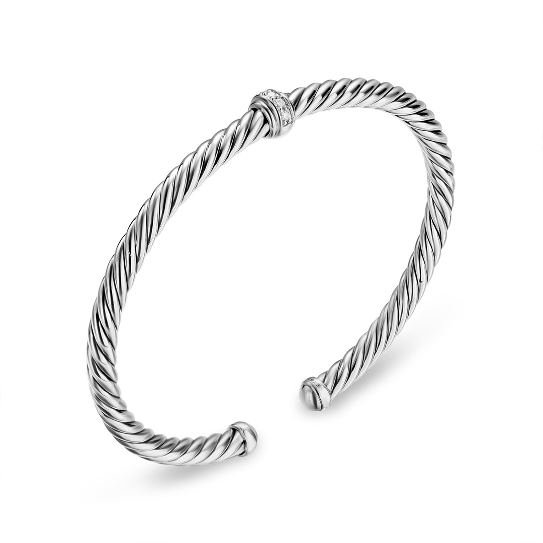 David Yurman Cable Flex Station Bracelet Sterling Silver with Diamonds, 4mm