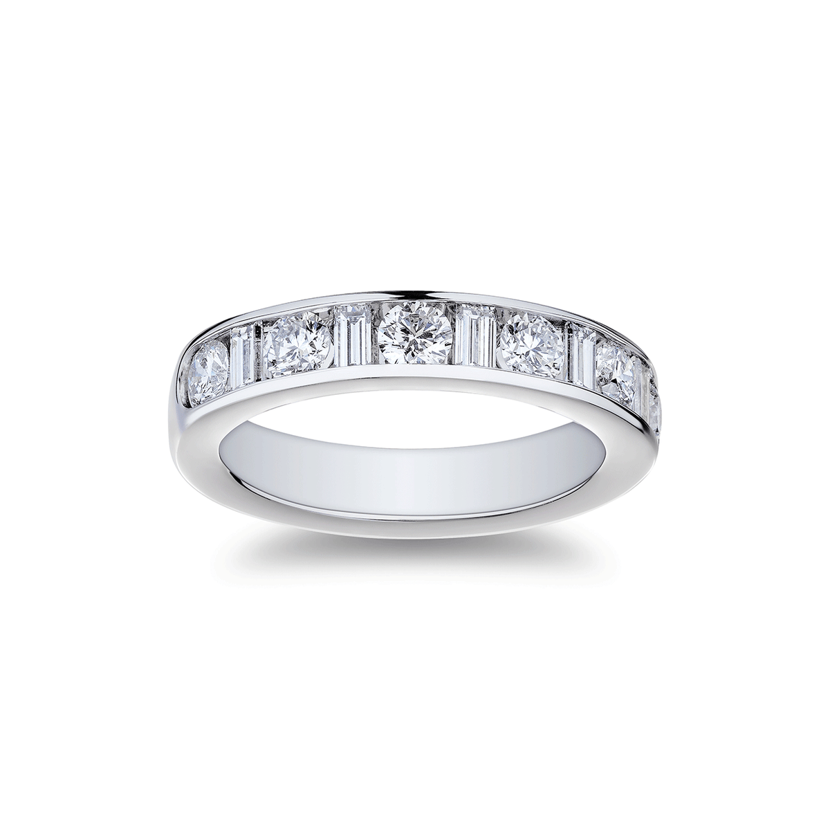 Platinum Round and Baguette Diamond 1.44 Total Weight Channel Set Band