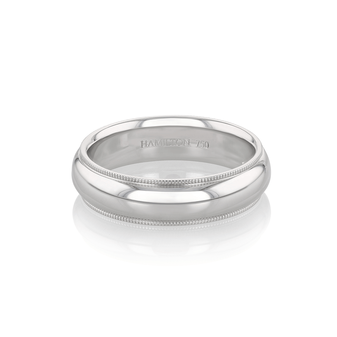 Hamilton Collection 18k White Recycled Gold 6mm Milgrain Comfort Fit Wedding Band