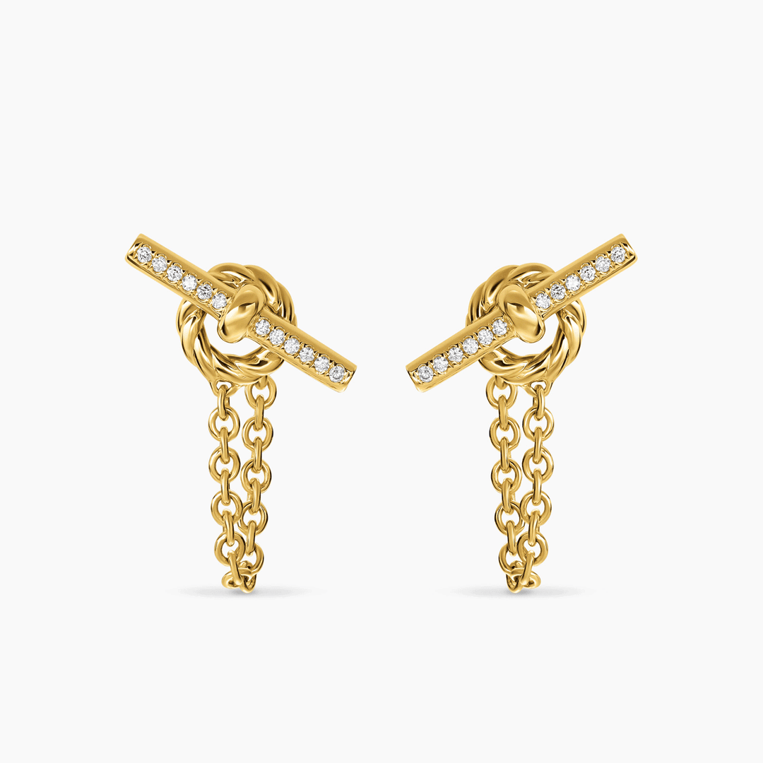 David Yurman Mercer Petite Toggle Chain Stud Earrings 18k Yellow Gold with Diamonds, 38.2mm