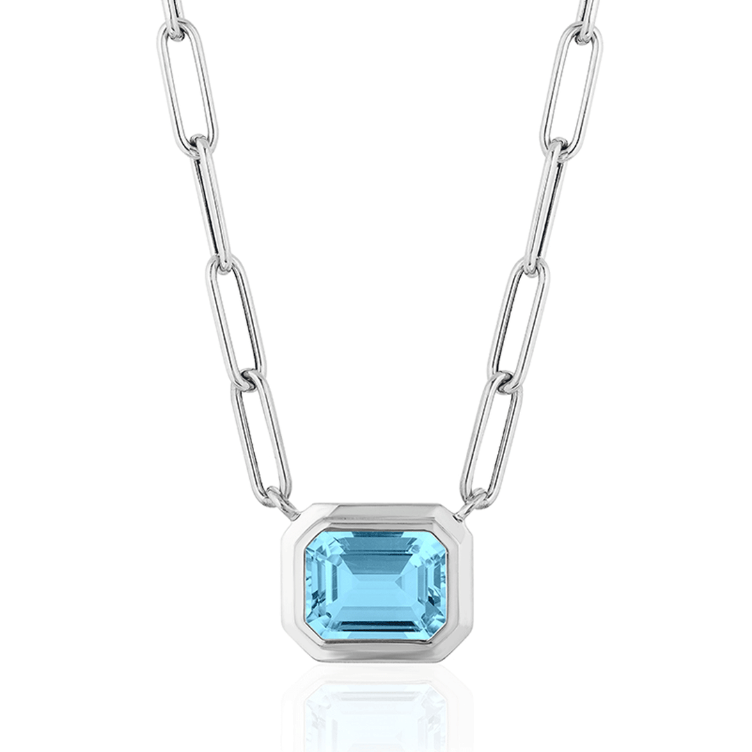 Goshwara Manhattan 18k White Gold and Blue Topaz East West Pendant