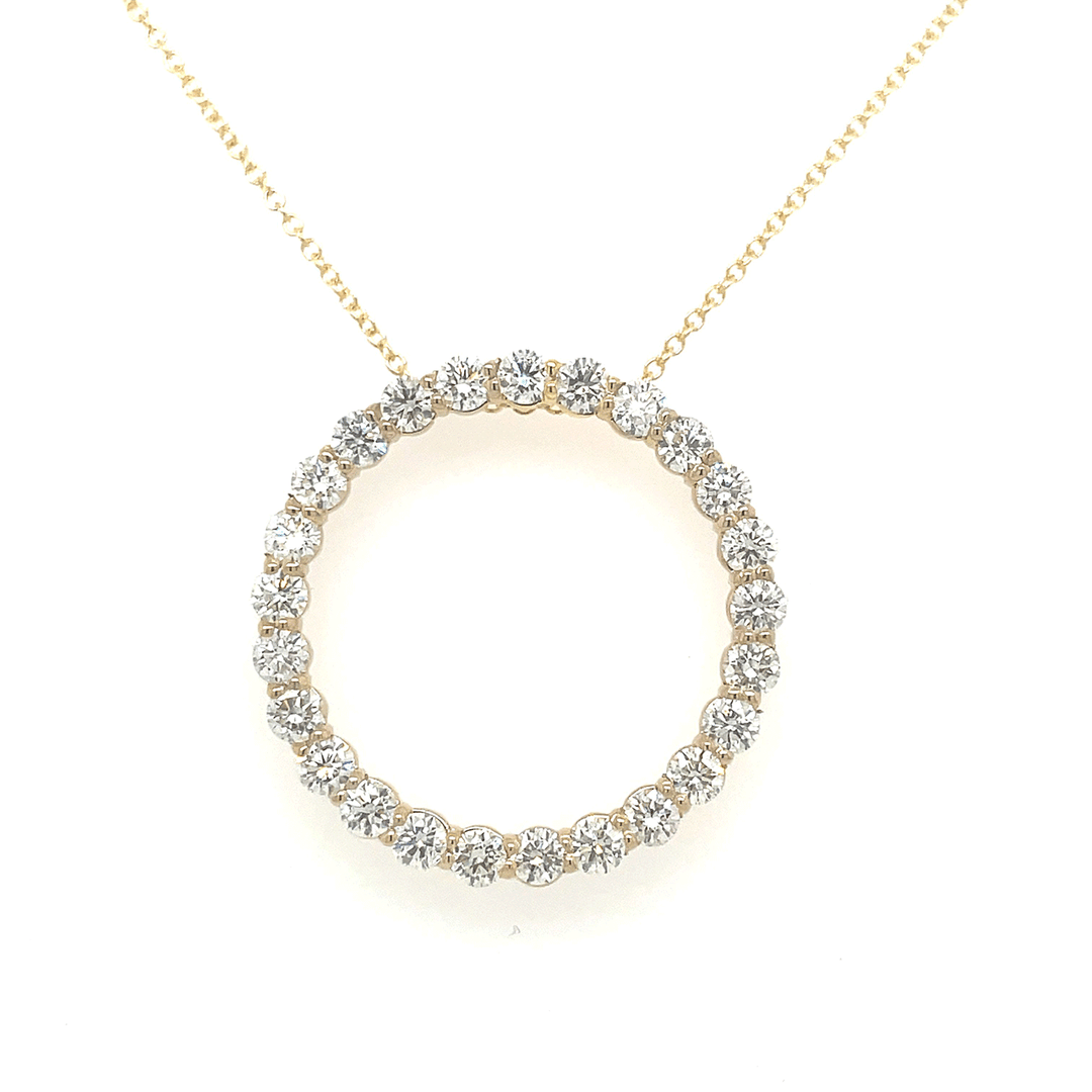 14k Yellow Gold and 2.00 Total Weight Diamond Circle Pendant