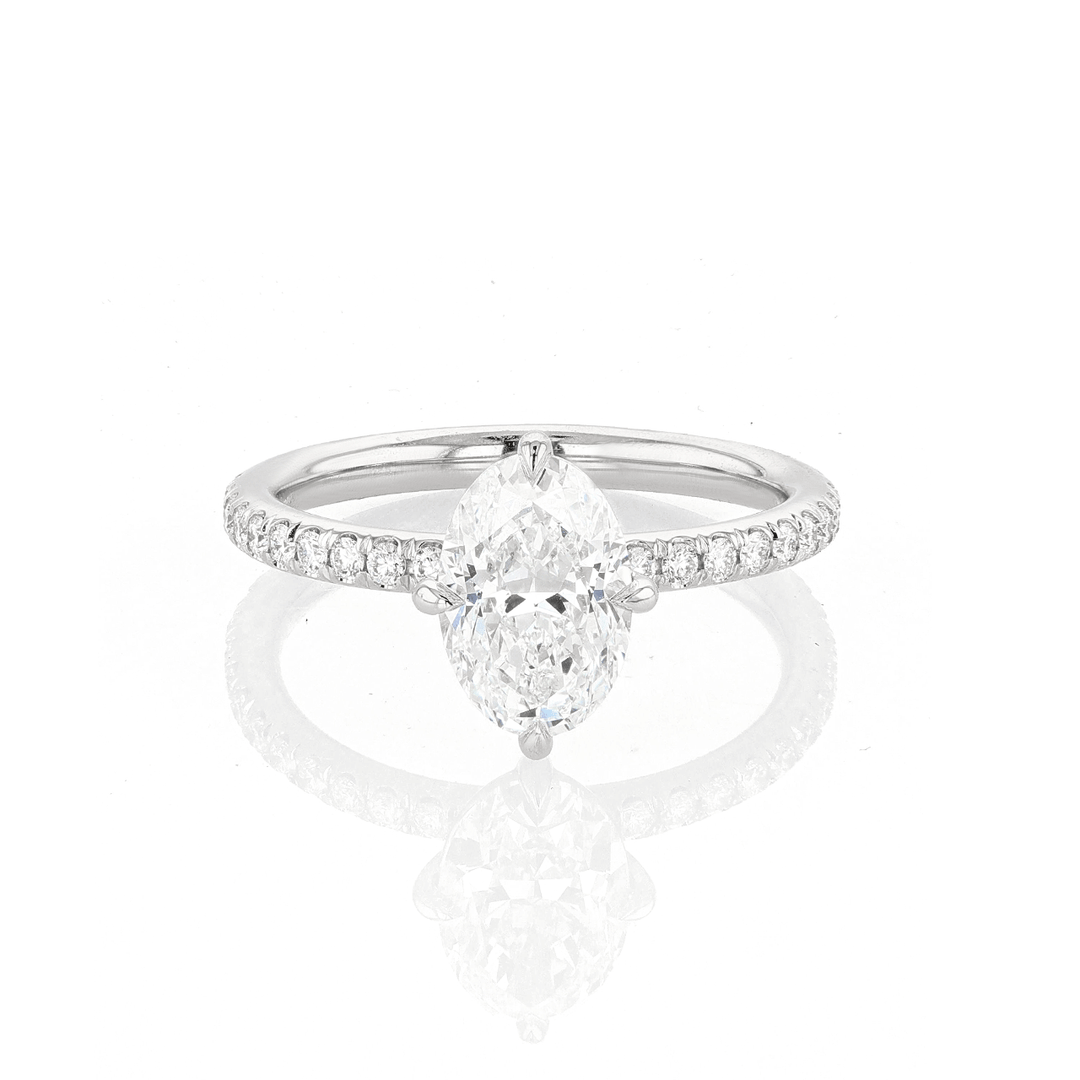 Platinum and Oval Diamond 1.70 Total Weight Engagement Ring