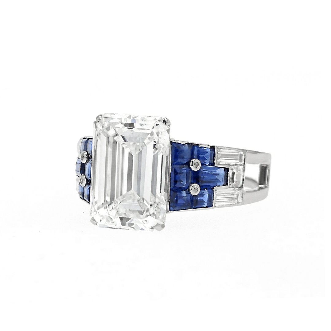 Hamilton Private Reserve Collection Platinum and Diamond 4.48 Total Weight Vintage Sapphire Ring