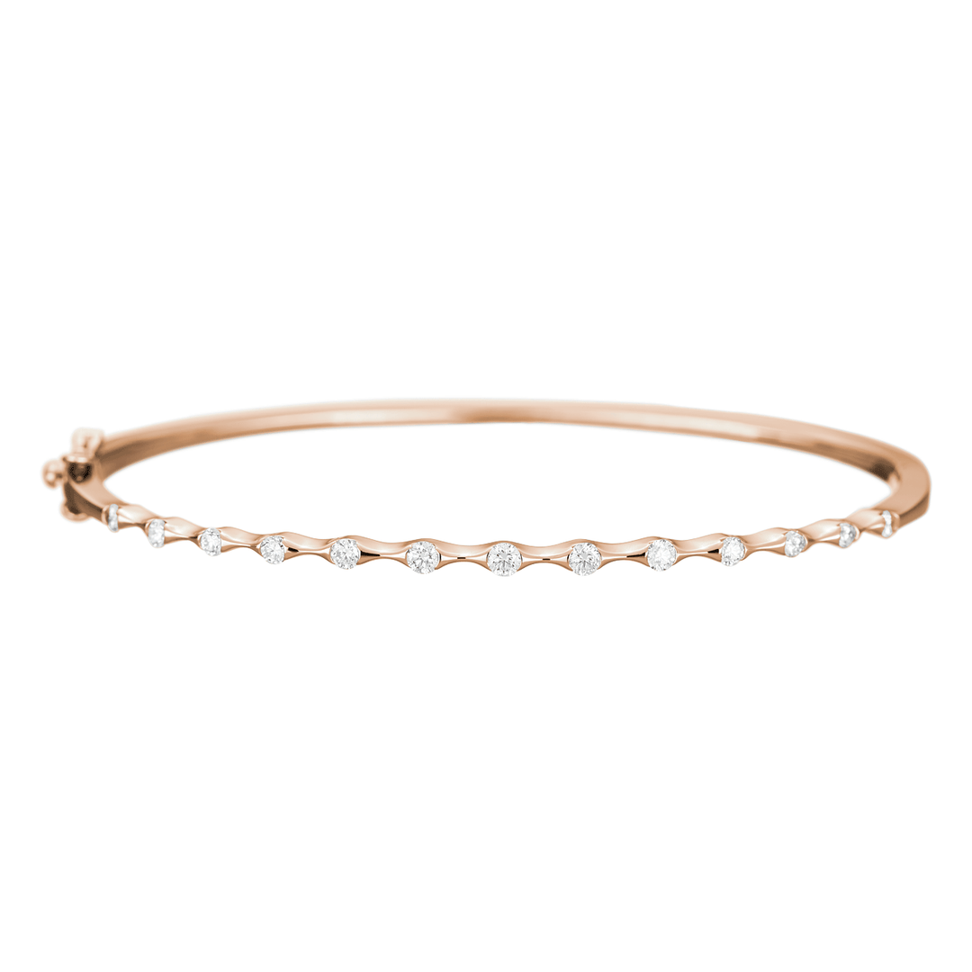 Wave 18k Rose Gold Diamond Bangle Bracelet