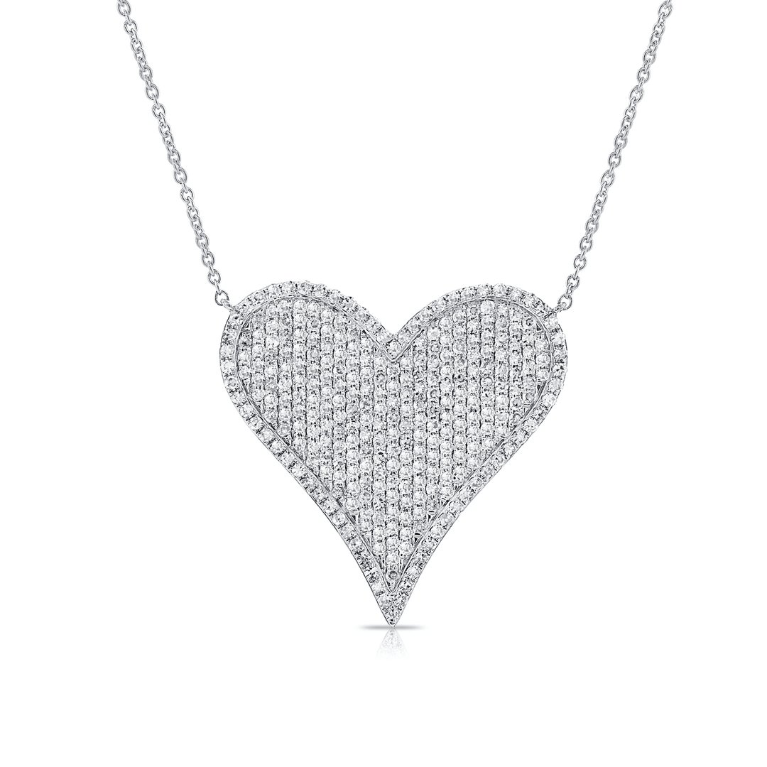 14k White Gold Heart and Diamond .86 Total Weight Necklace