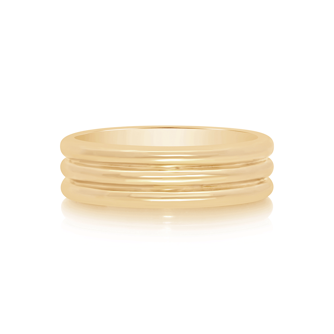 18k Yellow Gold 6mm Three Row Band