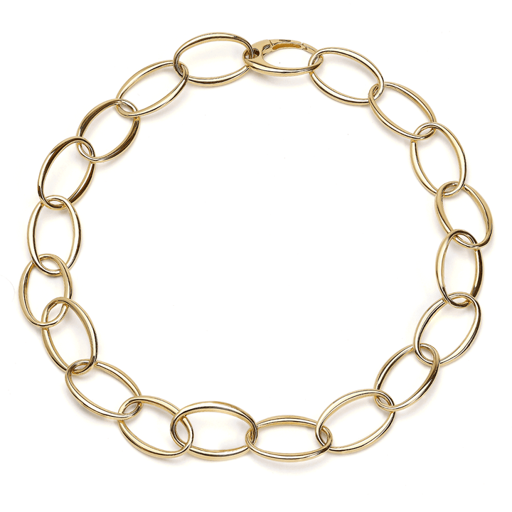 18k Yellow Gold 18 Inch Serif Oval Link Necklace