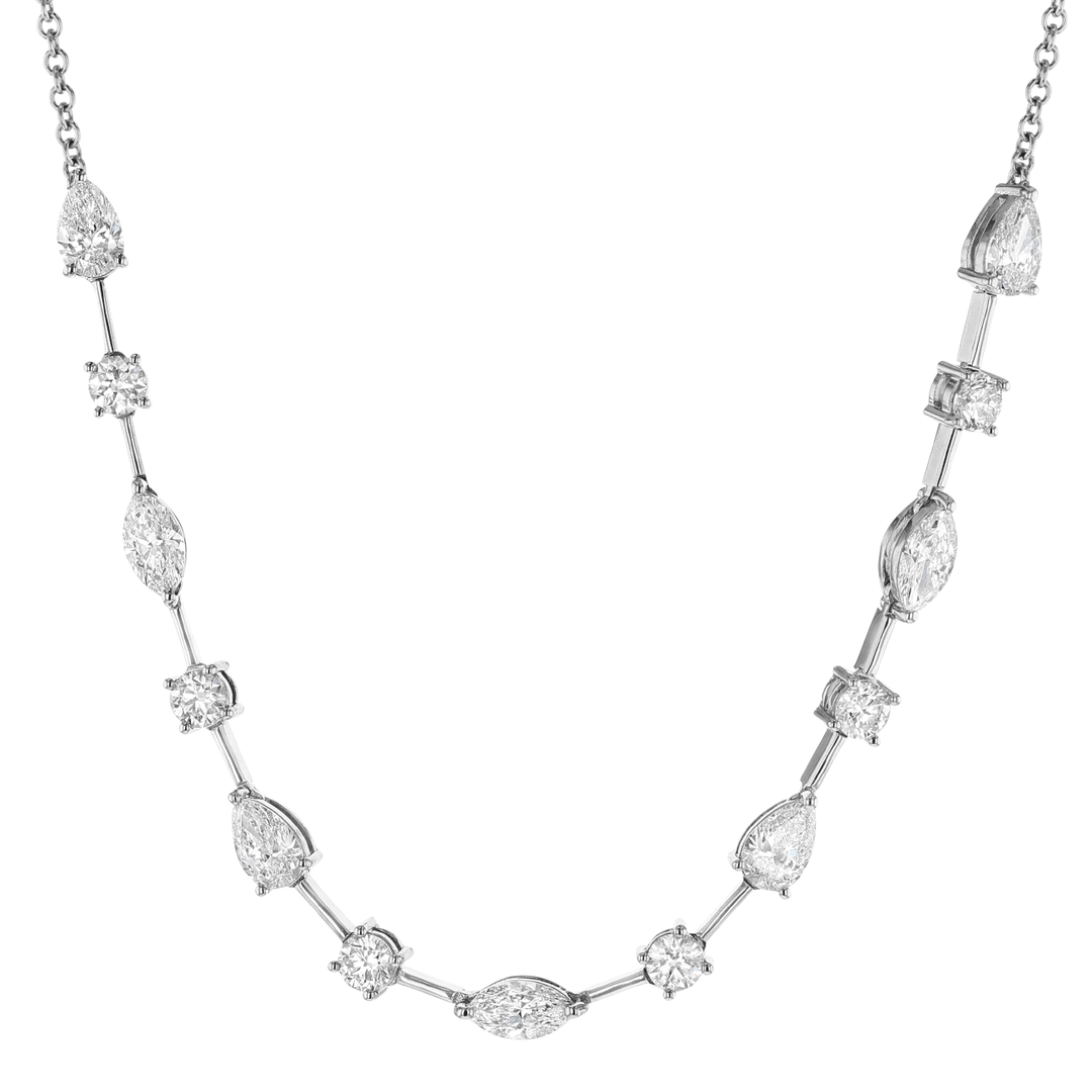 18k White Gold and Mixed Shape Diamond Necklace