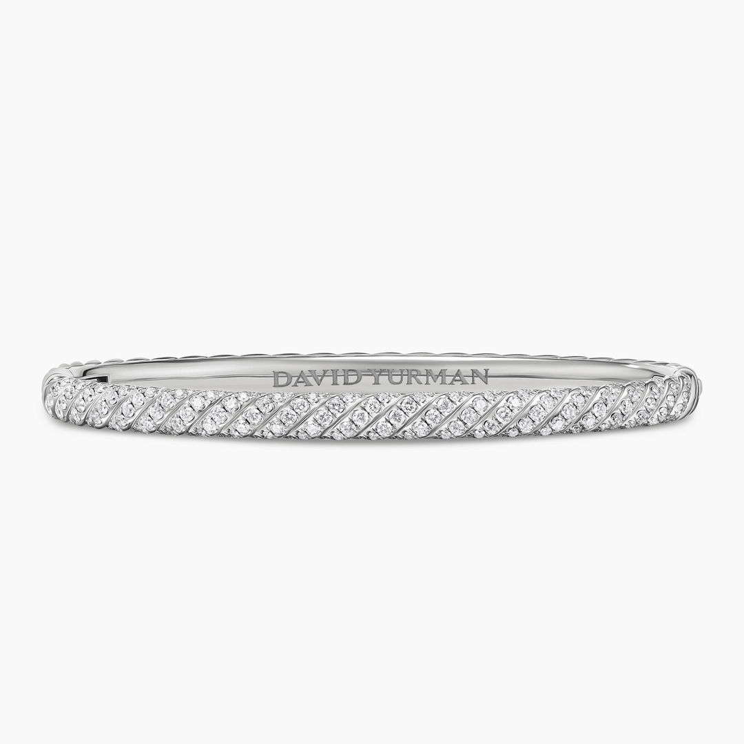 David Yurman Sculpted Cable Bangle Bracelet in 18k White Gold with Diamonds, 4.6mm