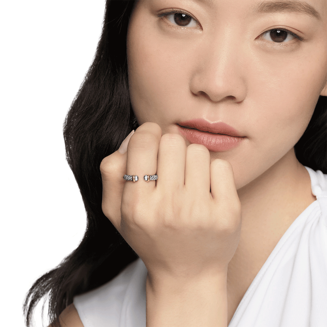 David Yurman Petite Cable Ring Sterling Silver with 14k Yellow Gold, 3.4mm
