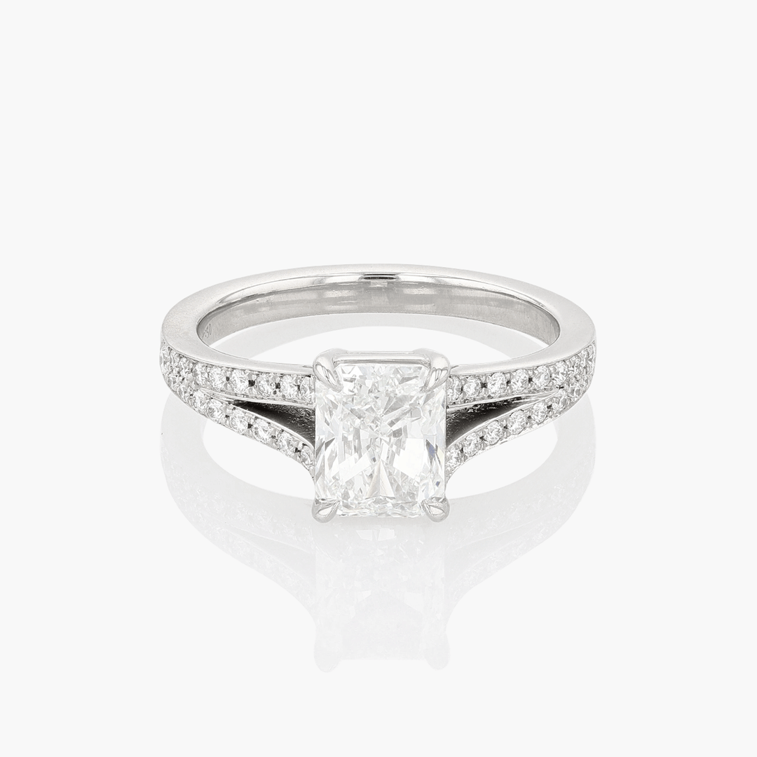 Platinum and Radiant Cut Diamond 1.70 Total Weight  Engagement Ring