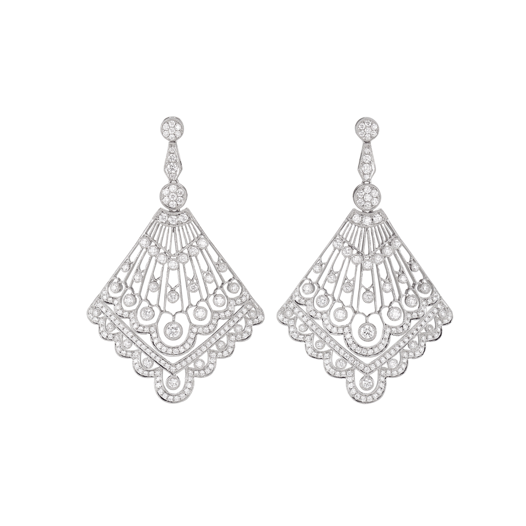 Hamilton Heritage Collection 18k White Gold and Diamond 2.62 Total Weight Fan Earrings