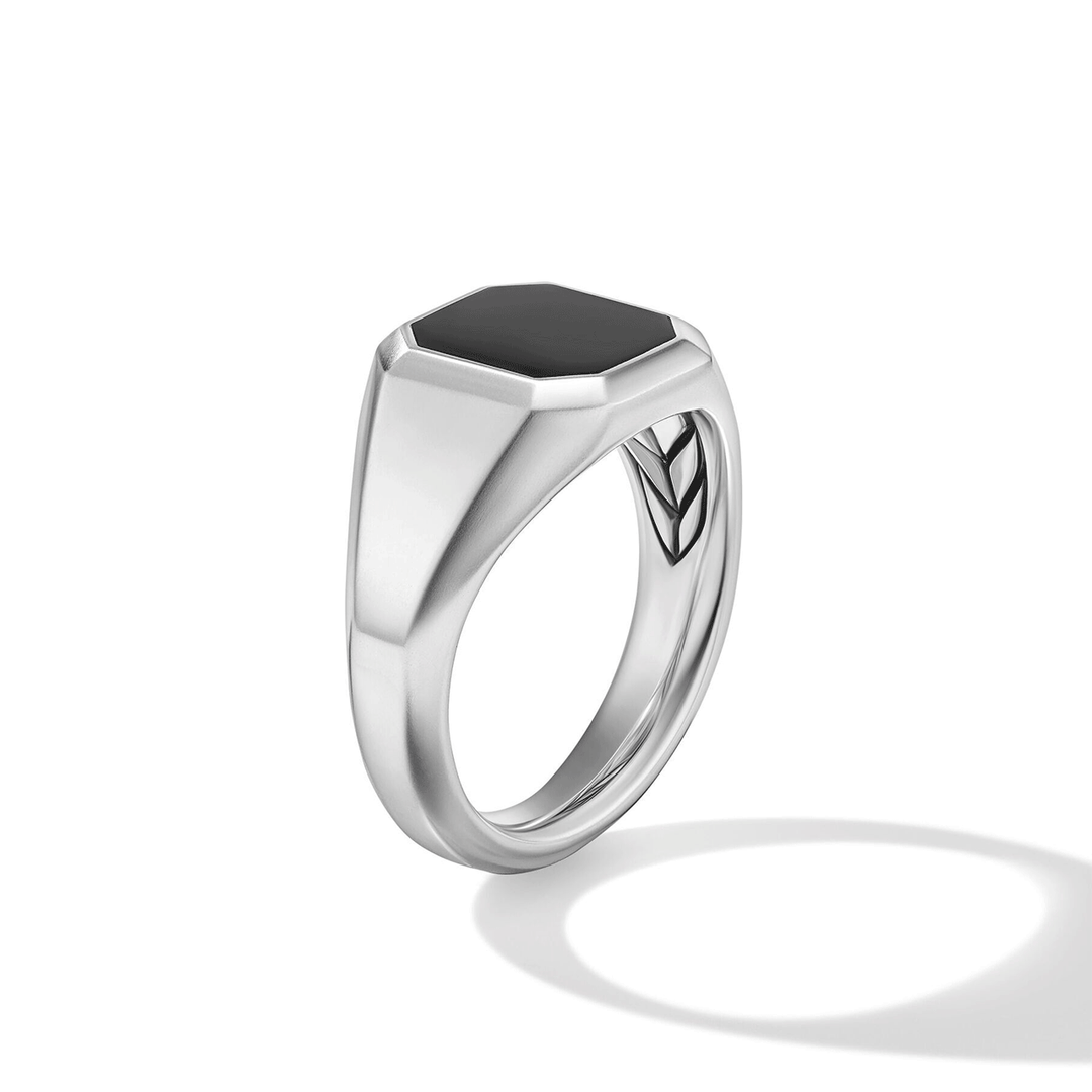 David Yurman Streamline Signet Ring Sterling Silver with Black Onyx, 14mm