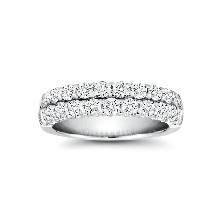 18k White Gold and 1.54 Total Weight Diamond Two Row Band