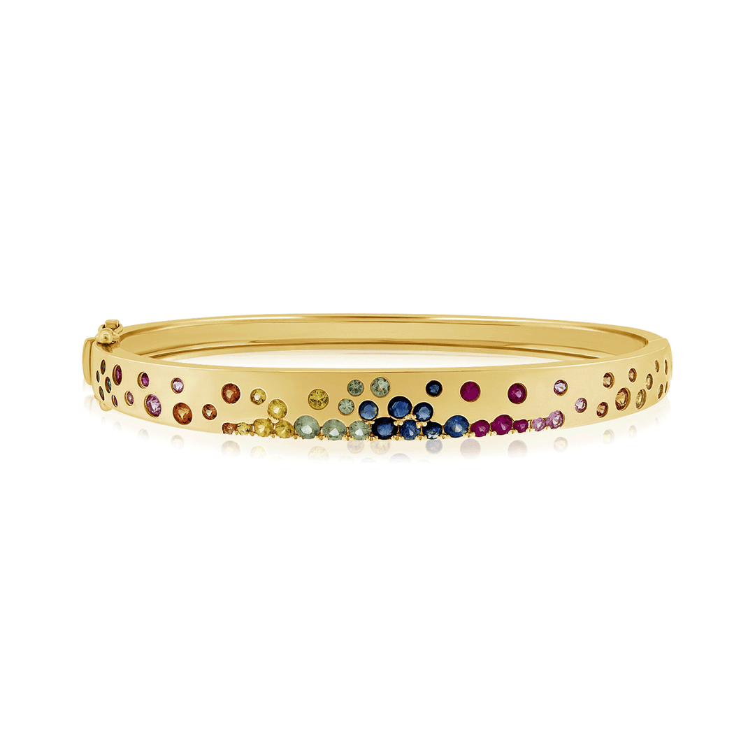 14k Yellow Gold and Multi Colored Gemstone Bangle