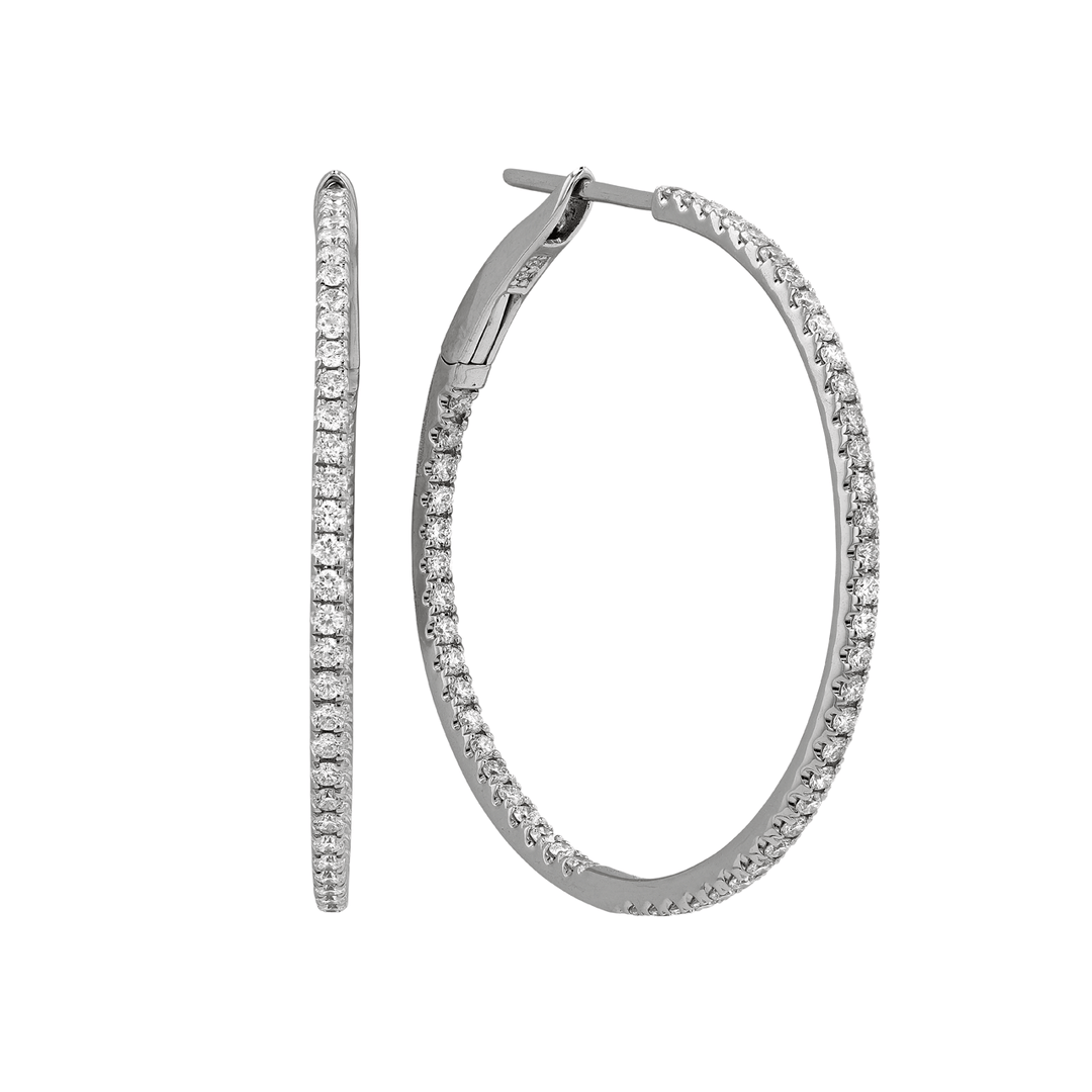 18k Gold 31mm Diamond In Out Hoops .88 Total Weight