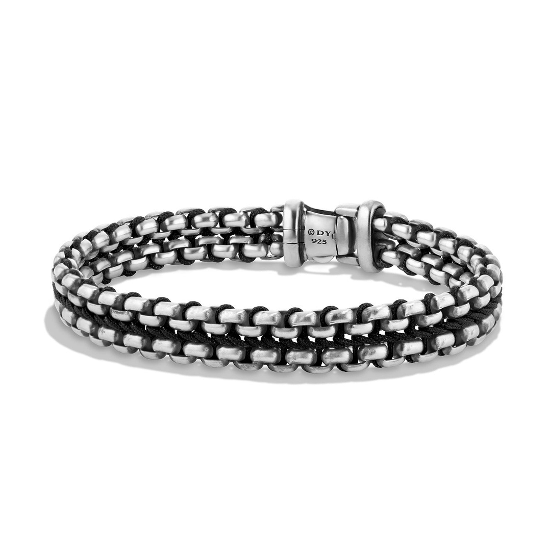 David Yurman Woven Box Chain Bracelet in Sterling Silver with Black Nylon