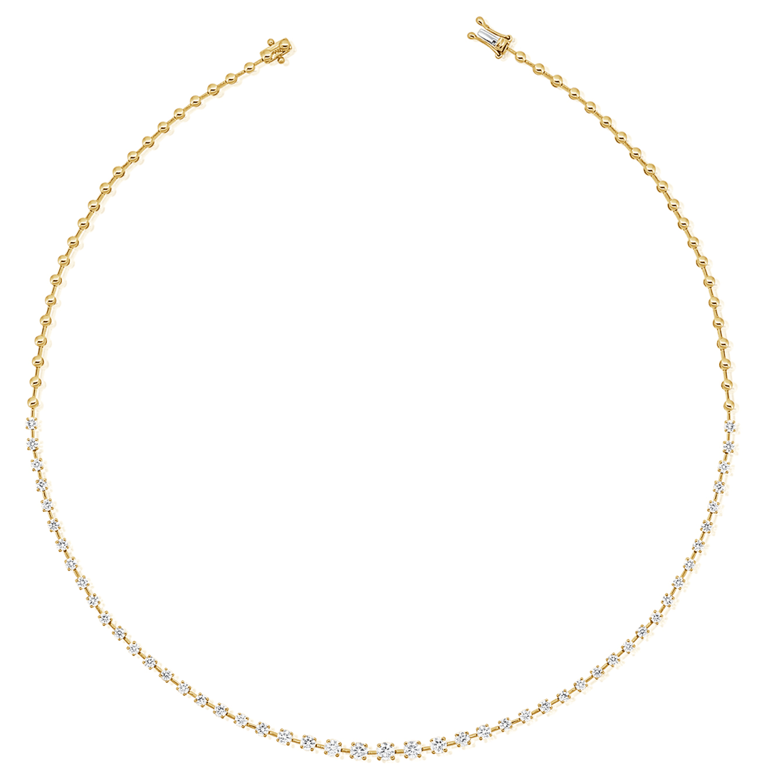 14k Yellow Gold Ball Chain and Diamond 3.59 Total Weight Necklace