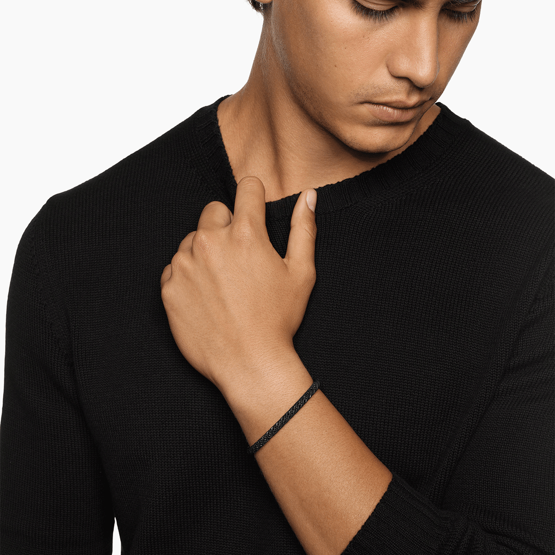 David Yurman Sculpted Cable Cuff Bracelet Black Titanium with Black Diamonds, 5.5mm