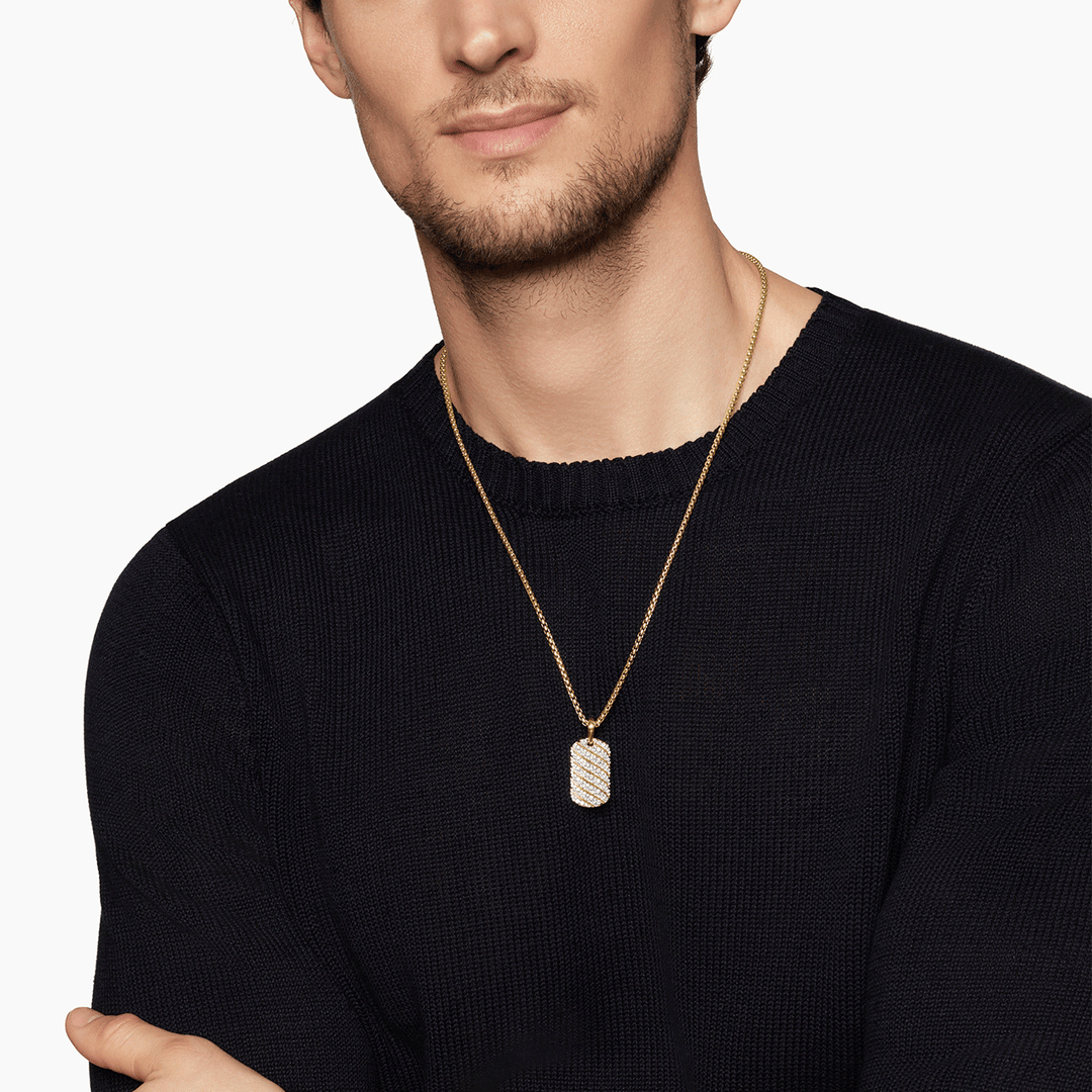 David Yurman Sculpted Cable Tag 18k Yellow Gold with Diamonds, 27mm