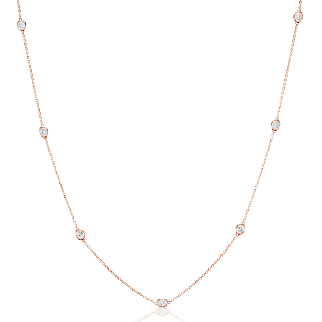 18k Rose Gold and 0.71 Total Weight Oval Diamond Station Necklace