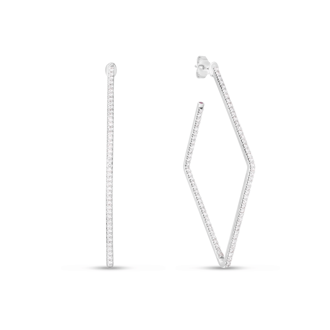 Roberto Coin Perfect Diamond 18k White Gold Square Large Hoop Earrings