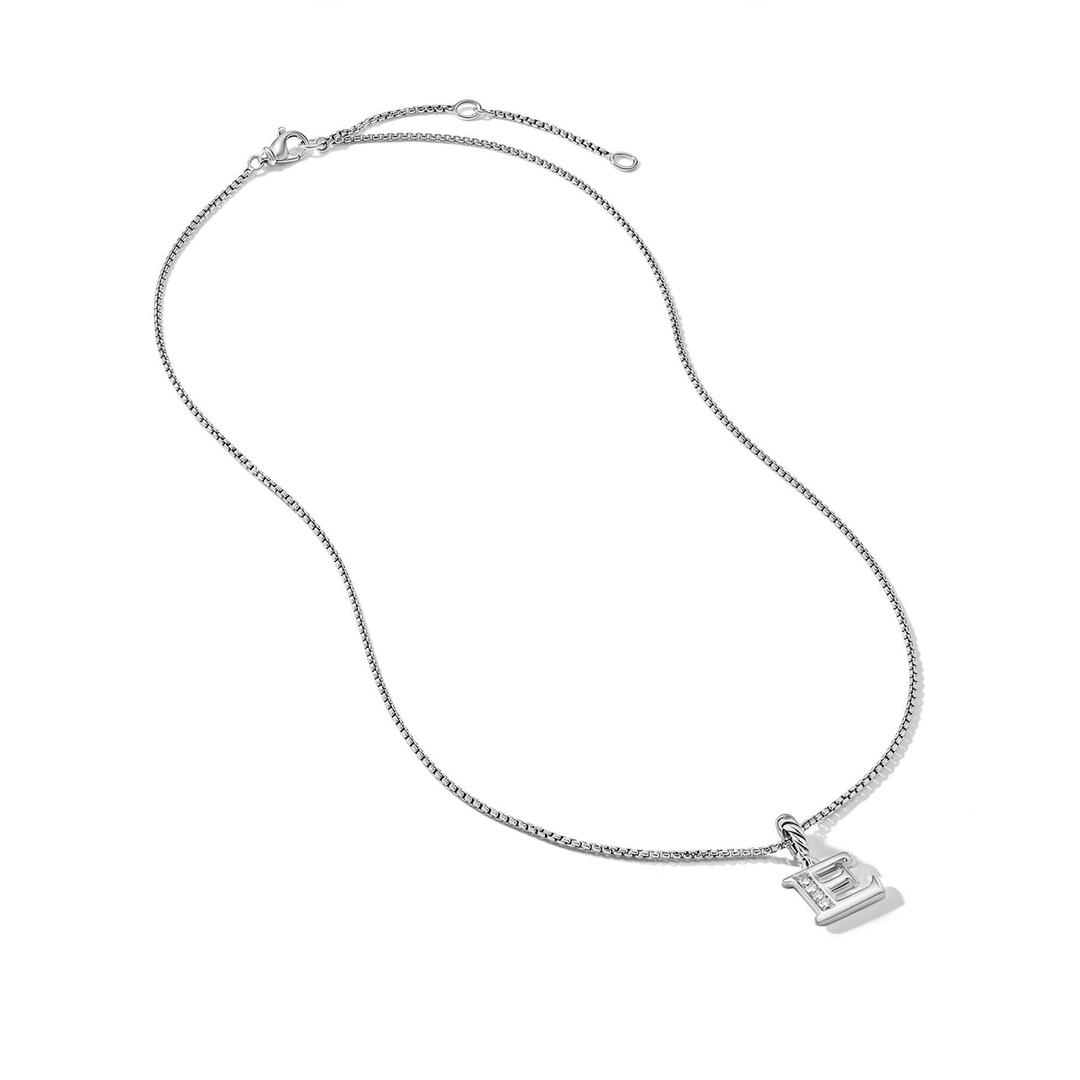 David Yurman Pavé Initial Pendant Necklace Sterling Silver with Diamond E