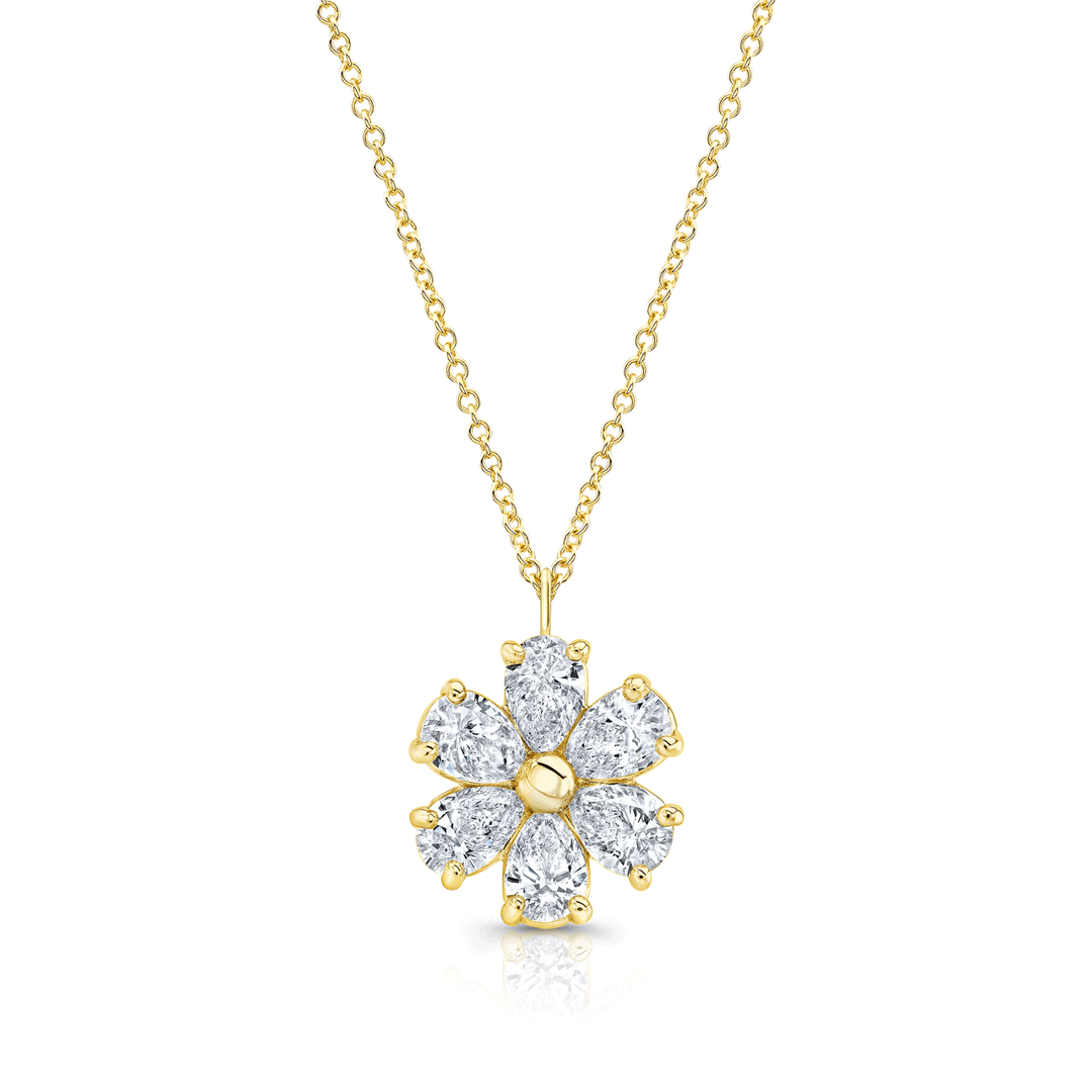 18k Yellow gold and Flower Diamond 1.17 Total Weight Pendant