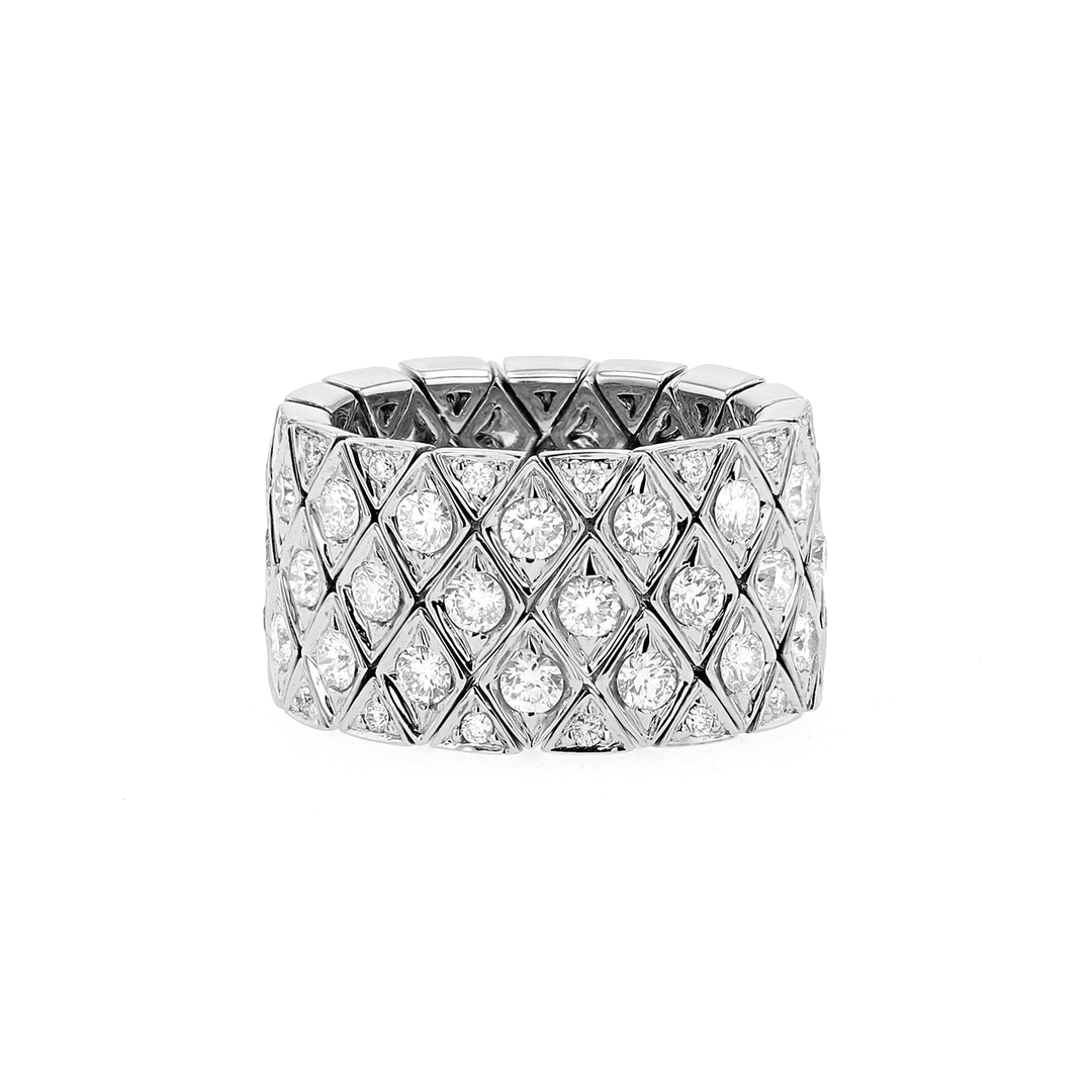 18k White Gold and Diamond 2.72 Total Weight Multi Row Criss Cross Ring