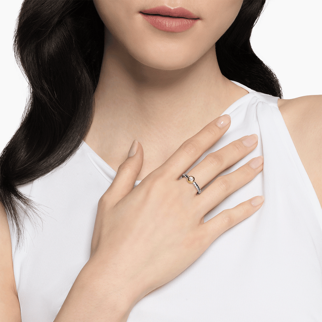 David Yurman Petite Cable Ring Sterling Silver with 14k Yellow Gold and Center Diamond, 2.8mm