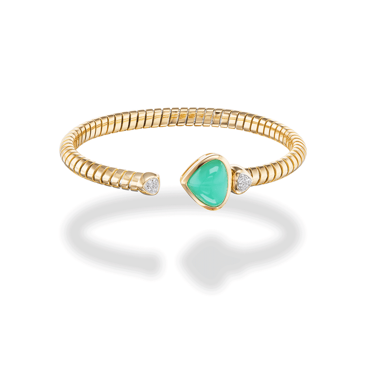 Marina B Trisola 18k Yellow Gold Chrysoprase and Diamond Bangle