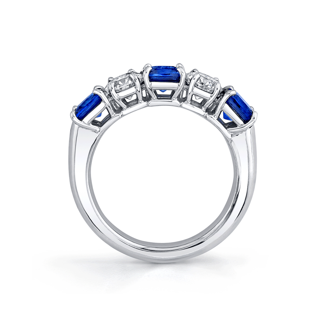 Platinum Cushion Cut Sapphire 1.73 Total Weight and Diamond Band