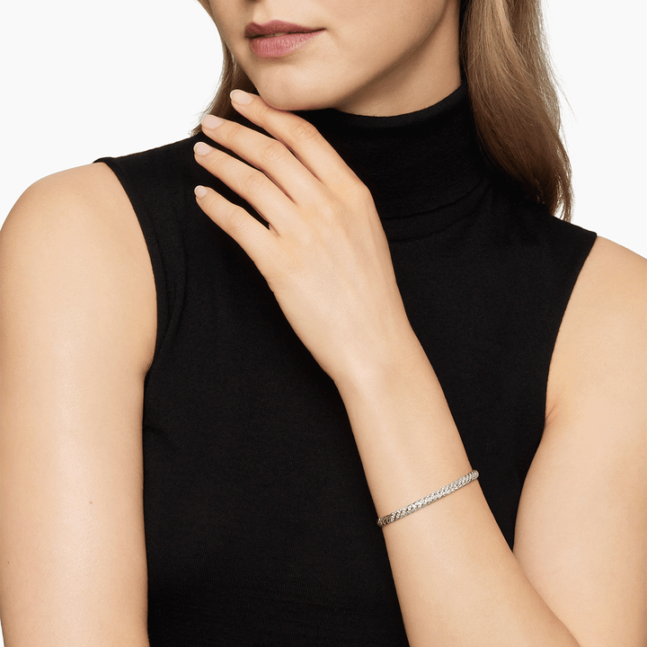 David Yurman Sculpted Cable Bangle Bracelet in 18k White Gold with Diamonds, 4.6mm