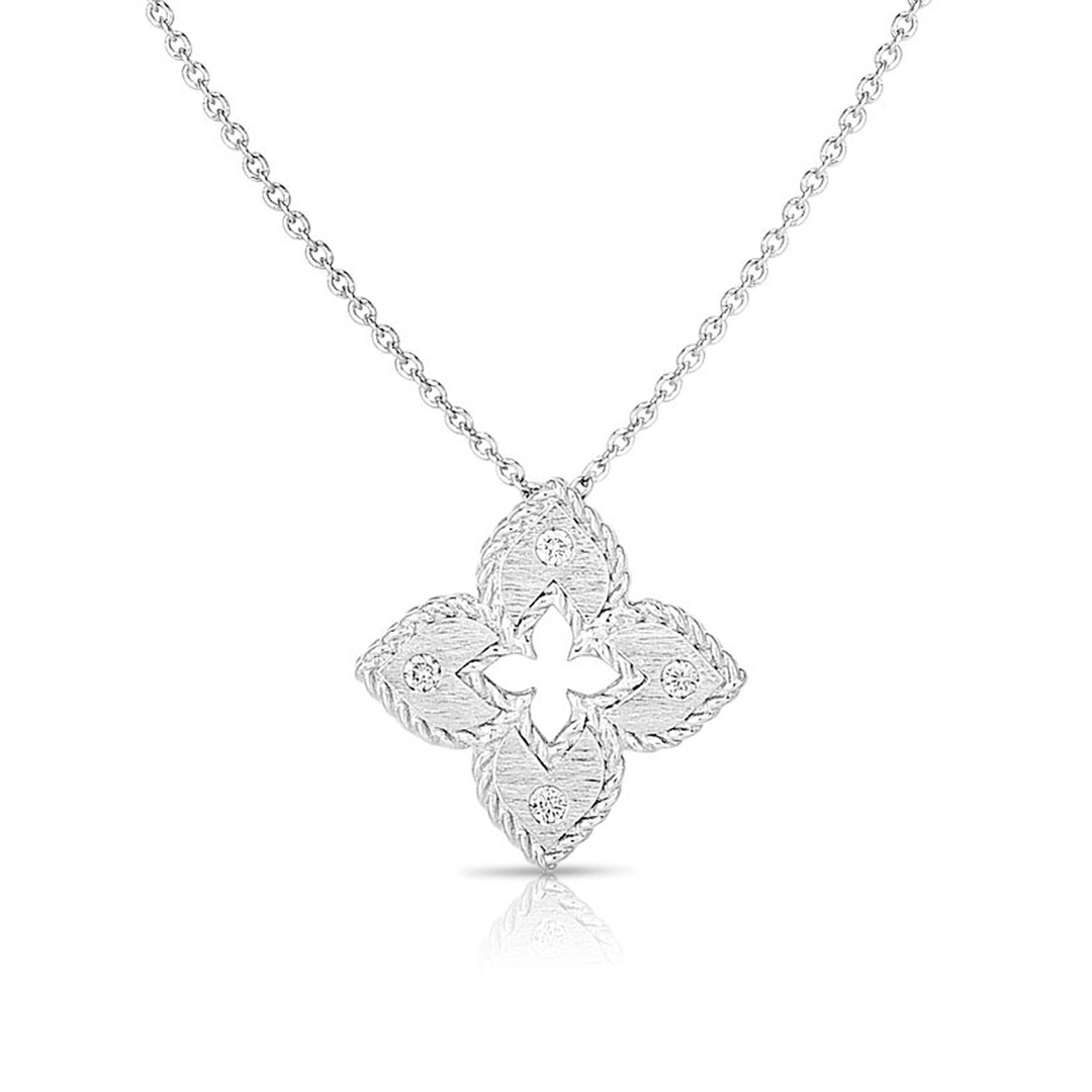 Roberto Coin Petite Venetian Princess White Gold and Diamond Small Flower Necklace