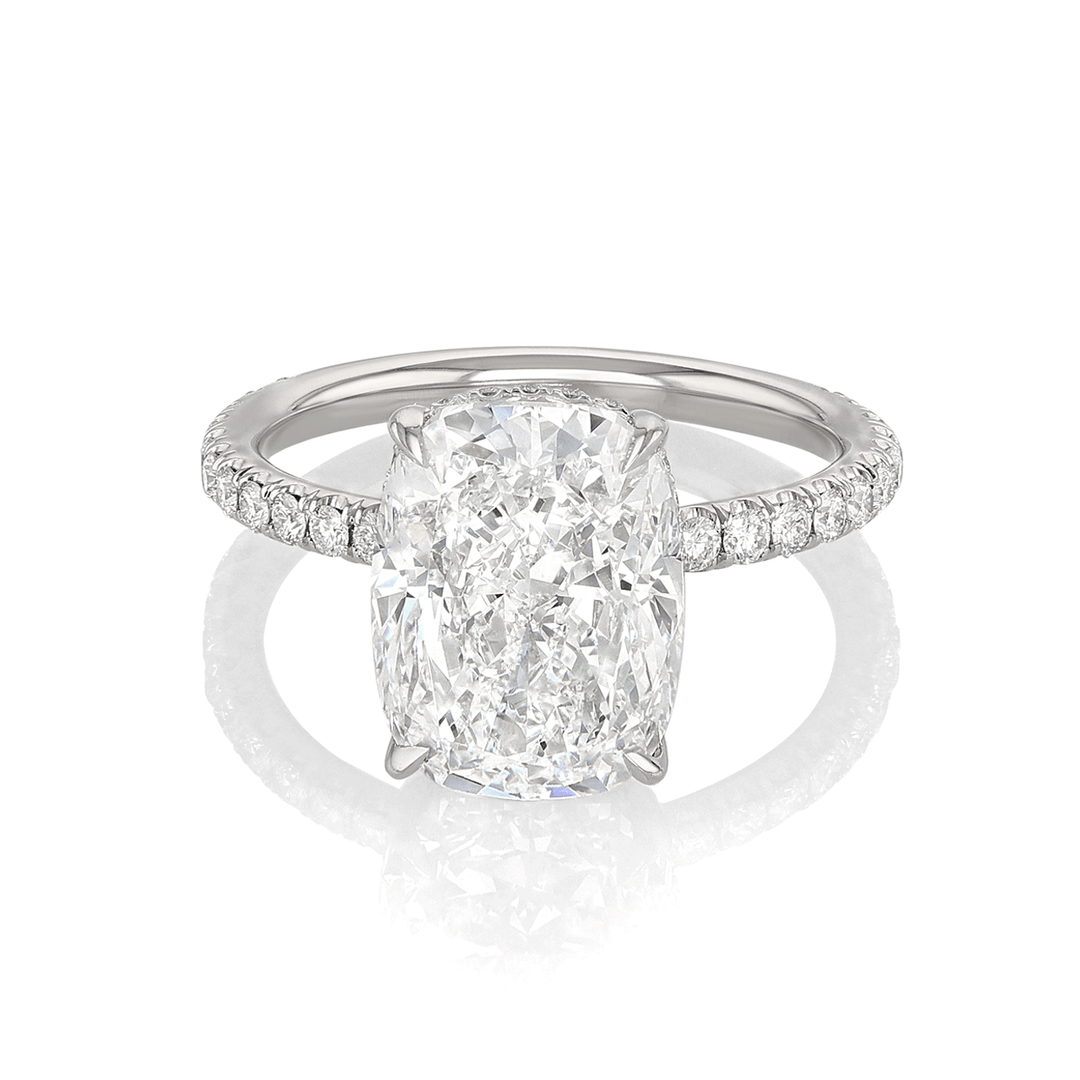 The Hamilton Silhouette Origin Platinum and 5.05 Total Weight Cushion Diamond Engagement Ring