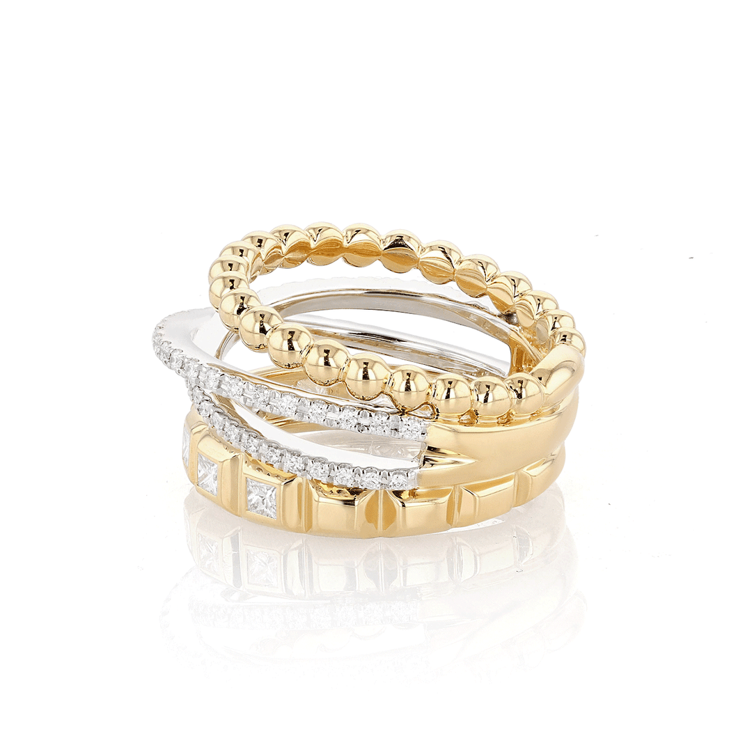 18k Yellow Gold White Gold and Diamond 0.68 Total Weight Cross Over Ring