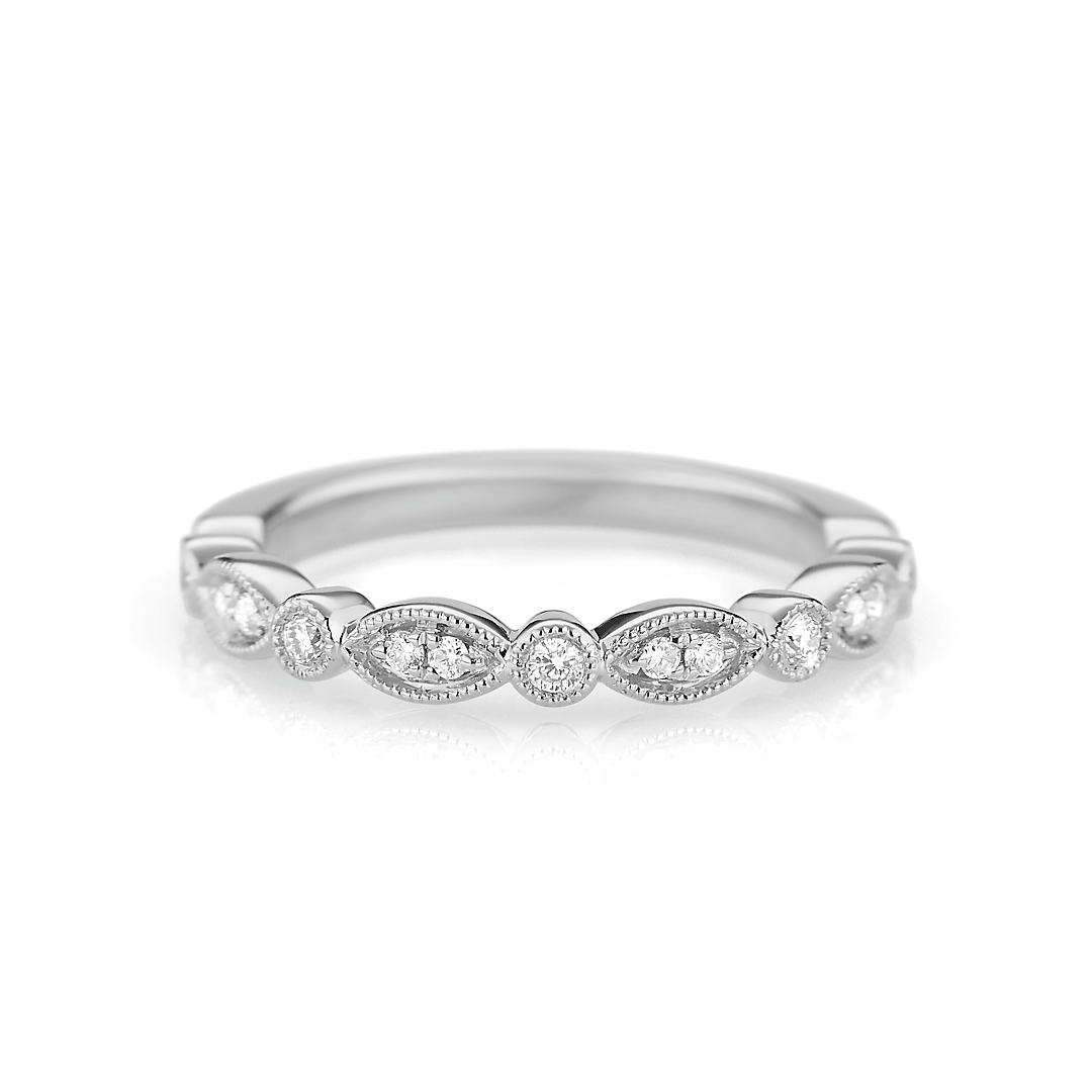 Hamilton Heritage Collection 18k White Gold and 0.14 Total Weight Diamond Half Way Band